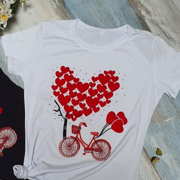 Biking with love, Rhinestone, HANDMADE, Ladies Tee, Bling T-Shirt, Perfect Gift. - Picture 1 of 4